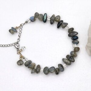 Handmade Labradorite & Clear Quartz Bracelet Silver Tone